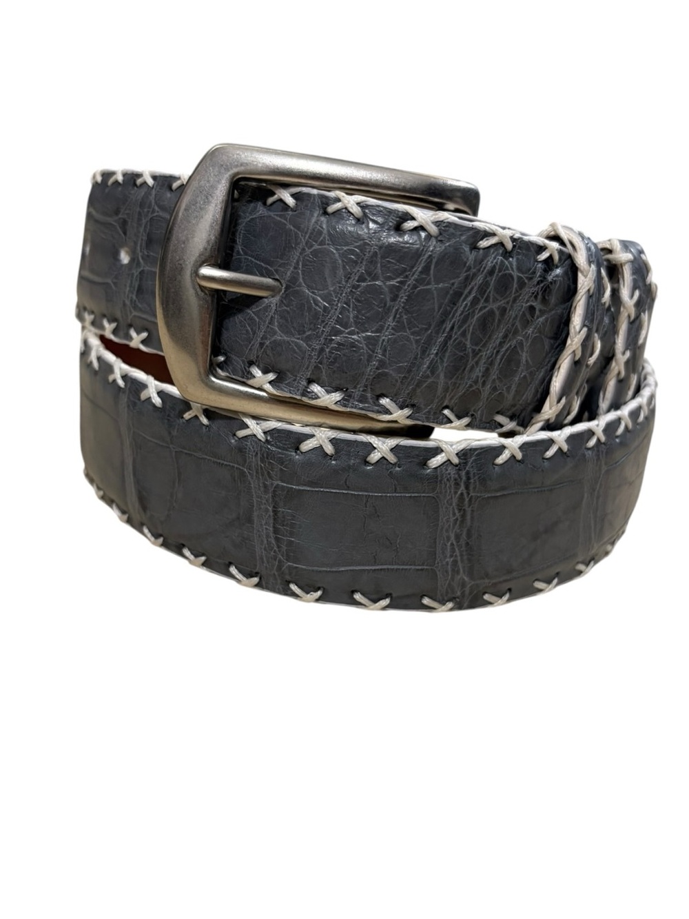 Genuine Alligator Men’s Leather Cross Stitched Belt